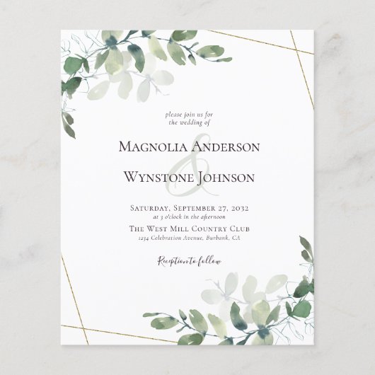 PAPER Eucalyptus Greenery Gold Wedding Invitation Flyer (Voorkant)