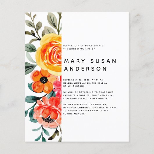 PAPER Floral Celebration of Life Invitation Flyer (Voorkant)