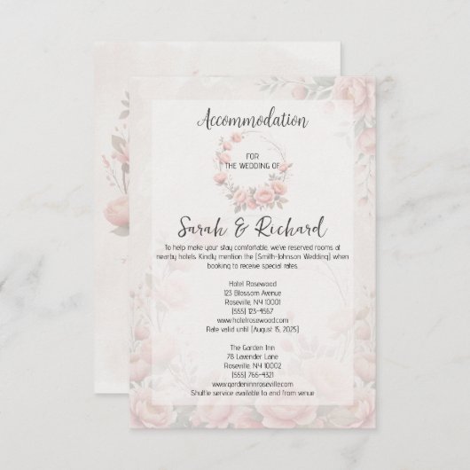 Paper Garden Blush Wedding Accommodation Informatiekaartje (Voorkant / Achterkant)