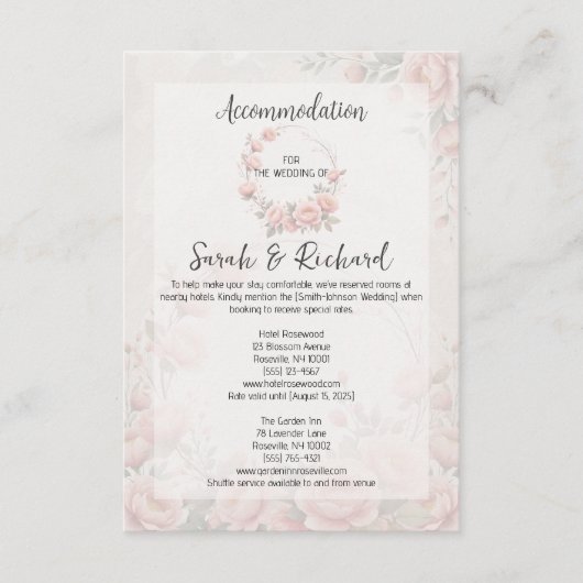 Paper Garden Blush Wedding Accommodation Informatiekaartje (Voorkant)