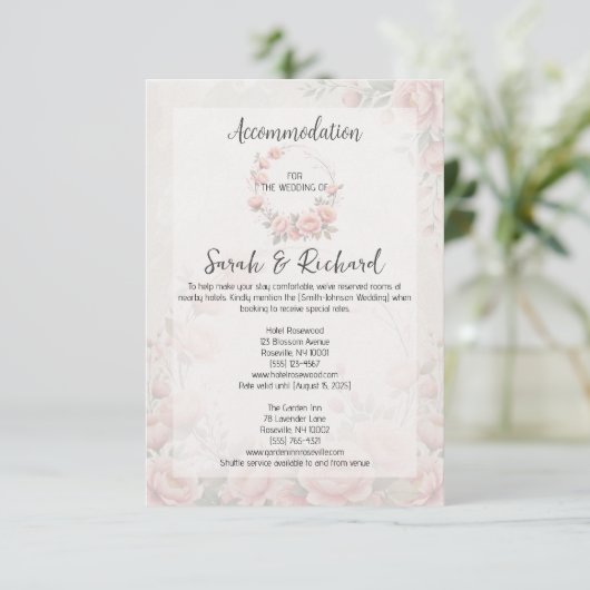 Paper Garden Blush Wedding Accommodation Informatiekaartje (Staand voorkant)