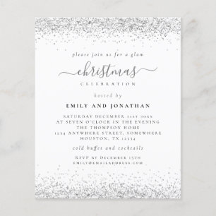 PAPER   Glam Zilver Glitter Kerstfeest Uitnodiging Flyer