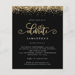 PAPER Gold Glitter Celebrate Birthday Black Invite Flyer