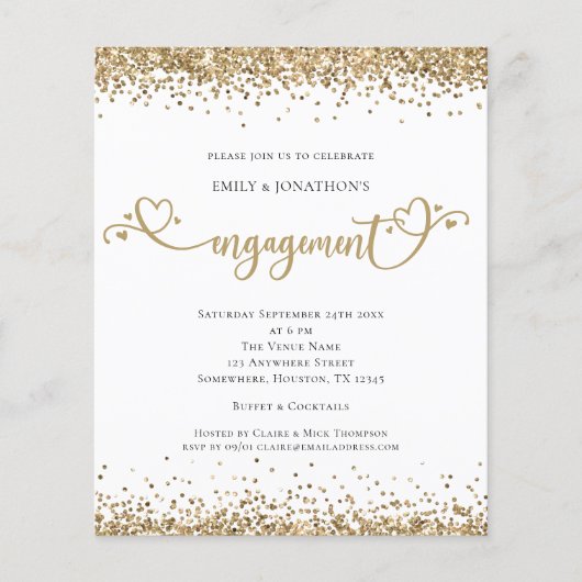 PAPER| Gold Glitter Heart Script Verloving nodigt  Flyer (Voorkant)