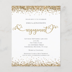 PAPER  Gold Glitter Heart Script Verloving nodigt  Flyer