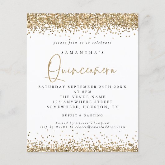PAPER Gold Glitter Quinceañera 15e verjaardag Flyer (Voorkant)