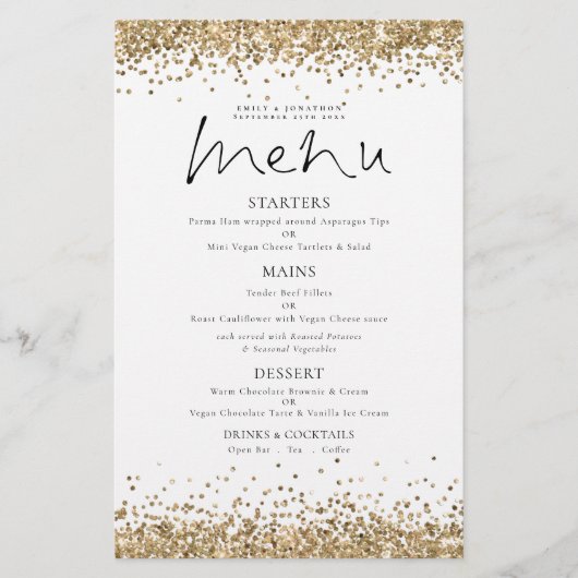 PAPER Gold Glitter Script Weduwmenu Flyer (Voorkant)