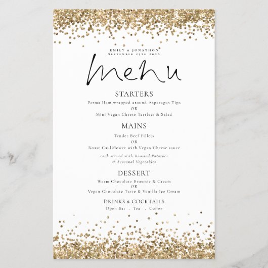 PAPER Gold Glitter Script Weduwmenu Flyer (Voorkant)