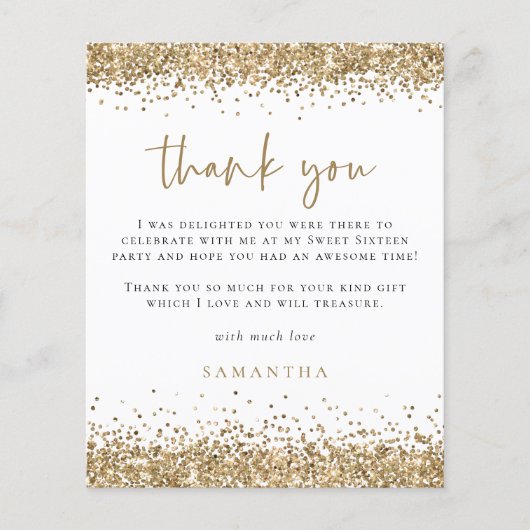PAPER Gold Glitter Sweet Sixteen Partij Dank u wel Flyer (Voorkant)