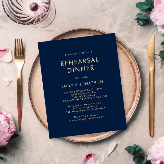 PAPER Gold Navy Blue Rehearsal Dinner Invitation Flyer