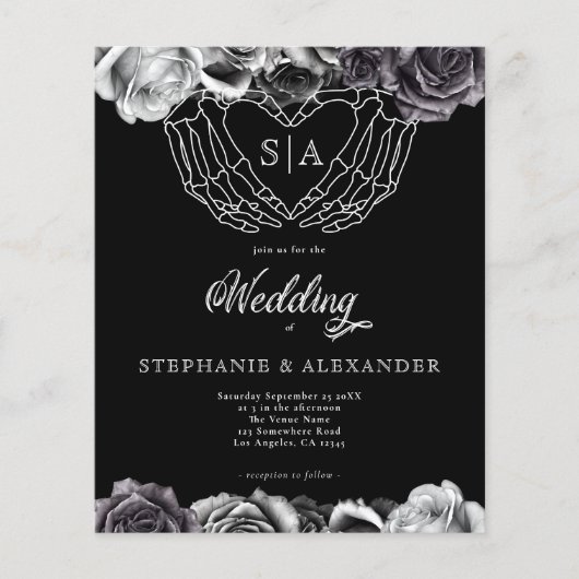 PAPER Gotische Monogramrozen Skelet Handen Trouwda (Voorkant)