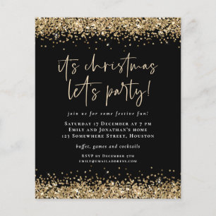 PAPER   Goud Glitter Kerstmis Laat Feest Black Flyer