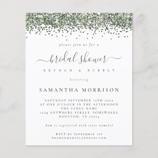 PAPER Groene Glitter Bruidsdouche Uitnodiging Flyer (Voorkant)