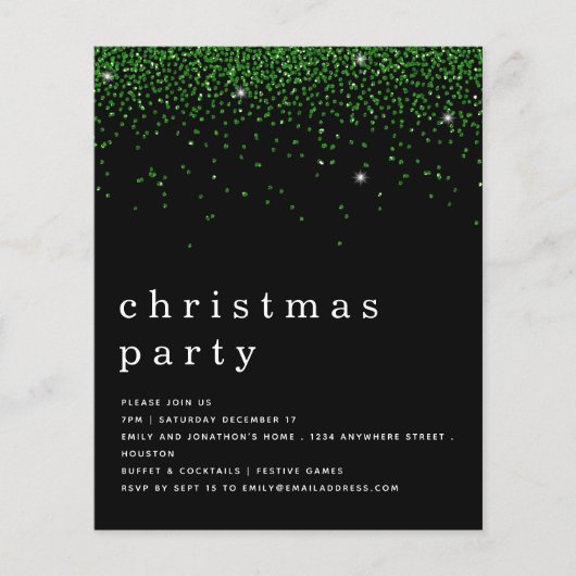 PAPER | Groene Glitter Kerstfeest Uitnodiging Zwar Flyer (Voorkant)