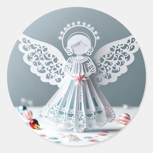 Paper Lace Angel Christmas Crafts Art Ronde Sticker (Voorkant)