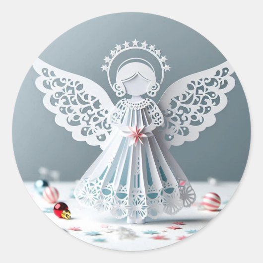 Paper Lace Angel Christmas Crafts Art Ronde Sticker (Voorkant)