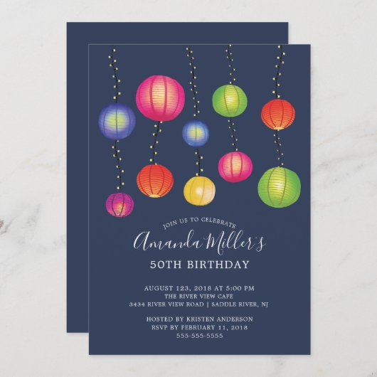 Paper Lantern Summer Birthday Party Uitnodiging (Voorkant / Achterkant)