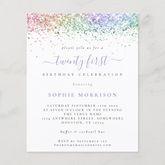 PAPER Multicolor Glitter 21st Party Invite Flyer (Voorkant)