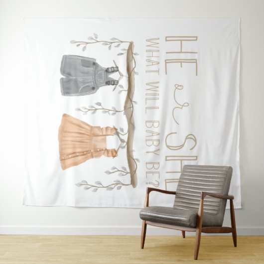 Paper Napkin, He or She, Baby shower,  Wandkleed (In Situ (horizontaal))