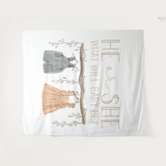 Paper Napkin, He or She, Baby shower,  Wandkleed (Voorkant (horizontaal))