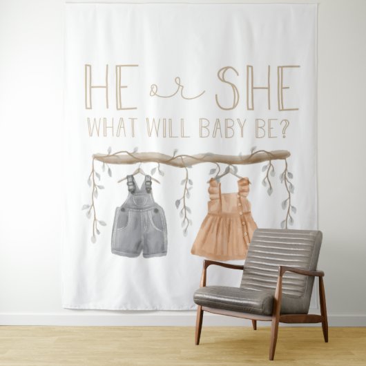 Paper Napkin, He or She, Baby shower, Wandkleed (In situ)