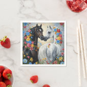 Paper Napkin Horses framed in flowers Servet (Insitu)