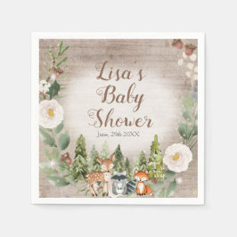 Paper Napkin Winter Woodland Animals White Floral Servet