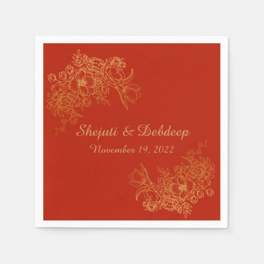 Paper Napkin with Elegant Red & Gold Servet (Voorkant)