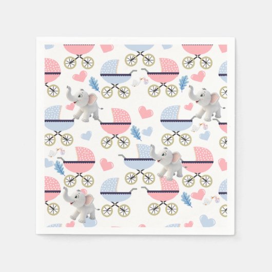 Paper Napkins Baby Stroller Elephant Stork  Servet (Voorkant)