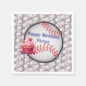 Paper Napkins Blue White Stripe Birthday Baseball Servet (Voorkant)