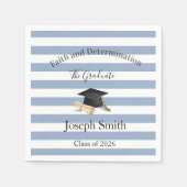 Paper Napkins Blue & White Stripe Graduate 2026 Servet (Voorkant)