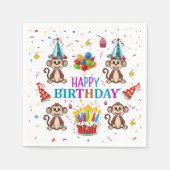 Paper Napkins, Happy Birthday Confetti Monkey Cake Servet (Voorkant)