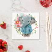 Paper Napkins Happy Blue Elephant Floral Servet (Insitu)