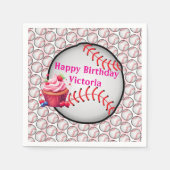 Paper Napkins Pink White Stripe Birthday Baseball Servet (Voorkant)