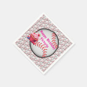 Paper Napkins Pink White Stripe Birthday Baseball Servet (Hoek)