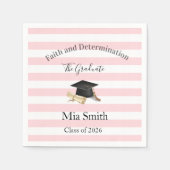 Paper Napkins Pink & White Stripe Graduate 2026 Servet (Voorkant)