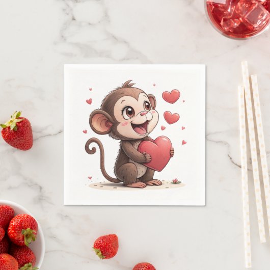 Paper Napkins Valentine's Day Monkey Red Hearts Servet (Insitu)