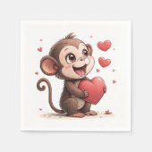Paper Napkins Valentine's Day Monkey Red Hearts Servet (Voorkant)