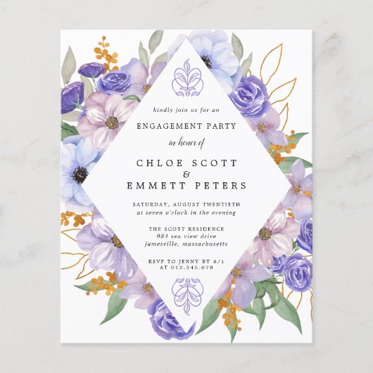 PAPER Paarse Floral Engagement Party Flyer (Voorkant)