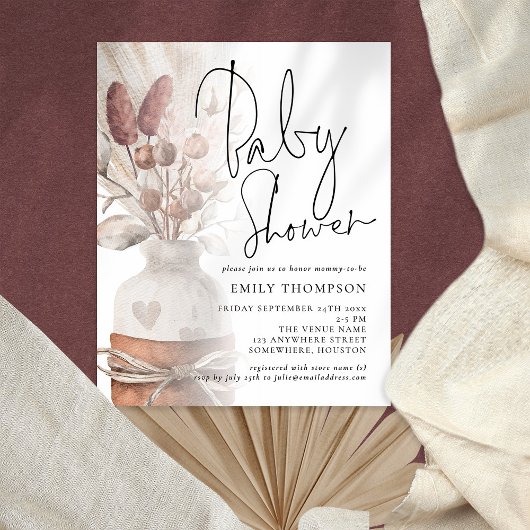 PAPER Pampas Grass Script Baby shower Invite Flyer