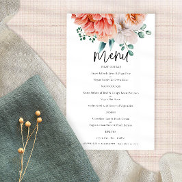 PAPER Peach Peonies Elegant Script Weduwmenu Flyer