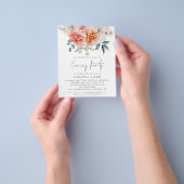 PAPER Peonies Coral QR Wedding Evening Party Flyer (Hand)