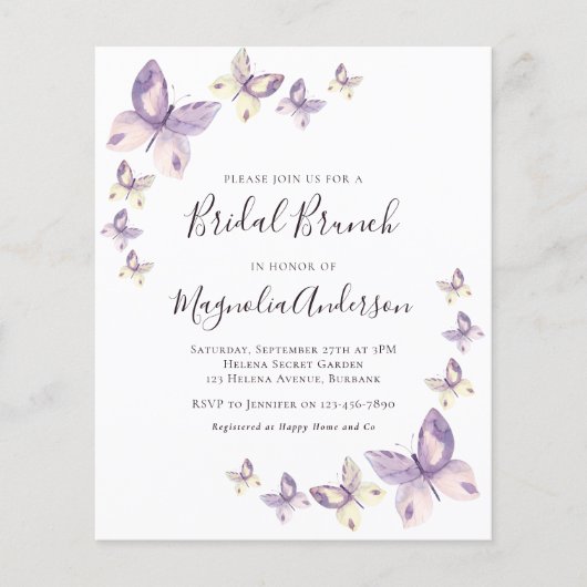 PAPER Pink Butterfly Bridal Brunch Uitnodiging Flyer (Voorkant)