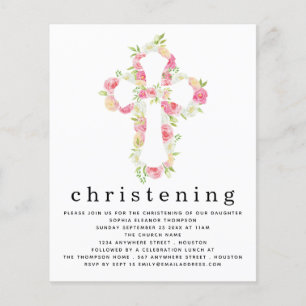 PAPER Pink Florals Cross Christening Uitnodiging Flyer