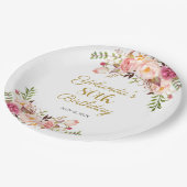 Paper Plate Adult 80th Birthday, Elegant Floral Papieren Bordje (Gekanteld)
