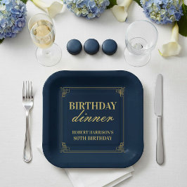 Paper Plate Birthday Party Navy & Gold 80th Papieren Bordje