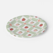 Paper Plate Cute Strawberry Gingham Pastel Green Papieren Bordje (Gekanteld)