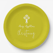 Paper Plate Floral Cross Christening Yellow Papieren Bordje (Voorkant)