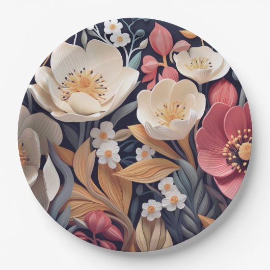 Paper Plate floral wedding/shower Papieren Bordje (Voorkant)