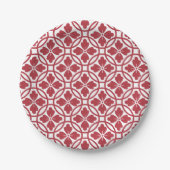 Paper plate red & white geometric pattern papieren bordje (Voorkant)